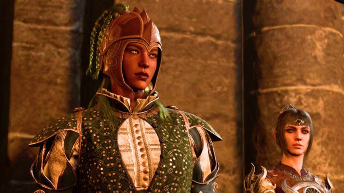 A Bard character looks on with interest in the Defiled Temple