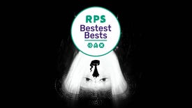 A girl's head looms out of the dark just behind Hauntii, with a Bestest Best badge rising above them both.